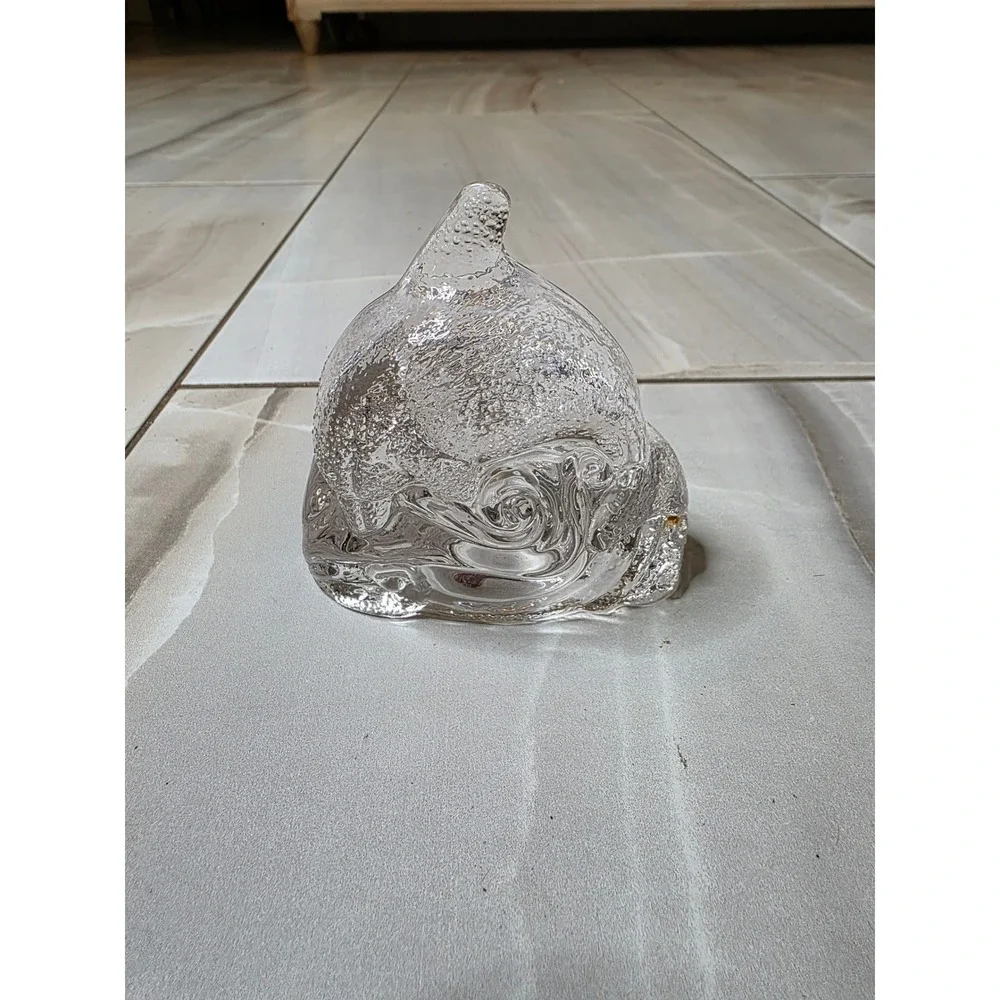 Clear Art Glass Dolphin Wave Votive Candle Holder Nautical Figurine 4.5‎ inch E1